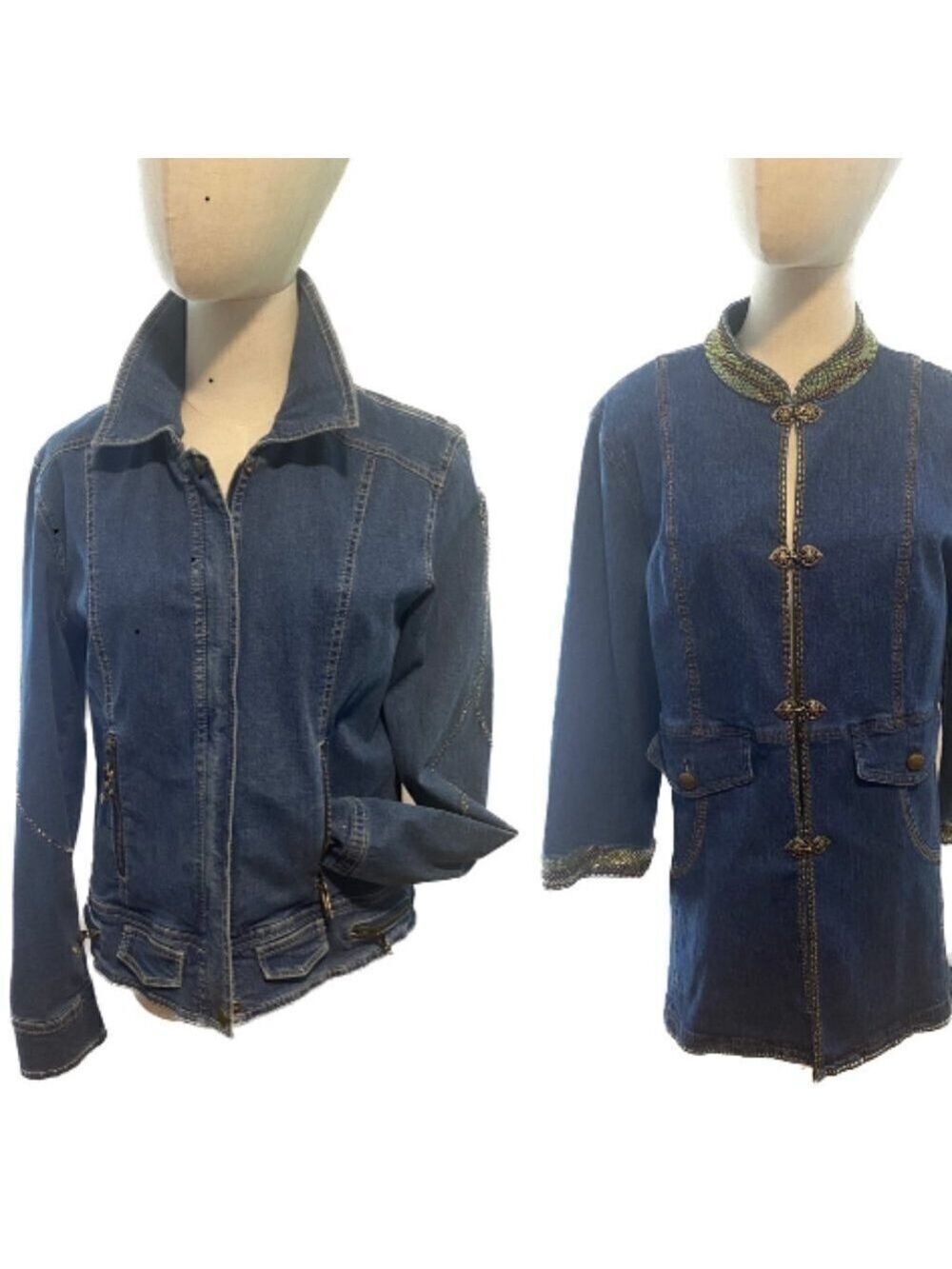 80S TWO NANCY BOLEN CITY GIRL BEADED BLUE DENIM JACKETS COASTAL COWGIRL EUC